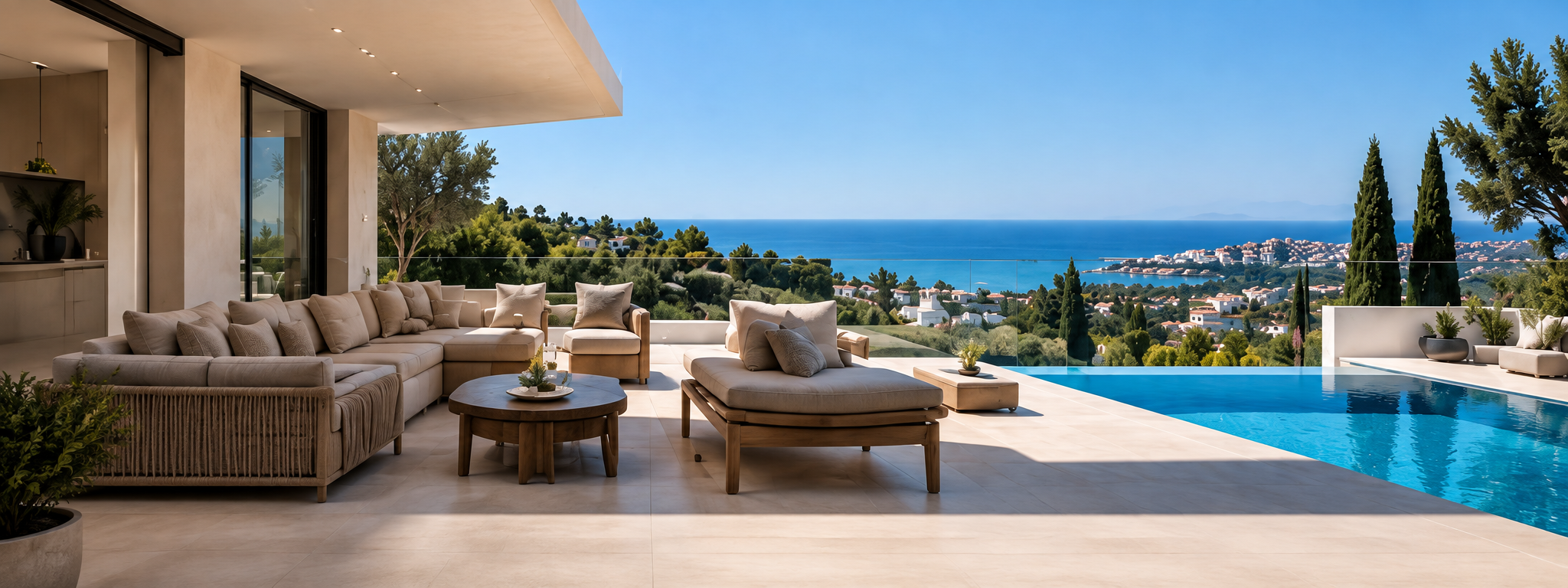 Villa Infinity, terraza y piscina frente al Mediterráneo en Marbella Golden Mile