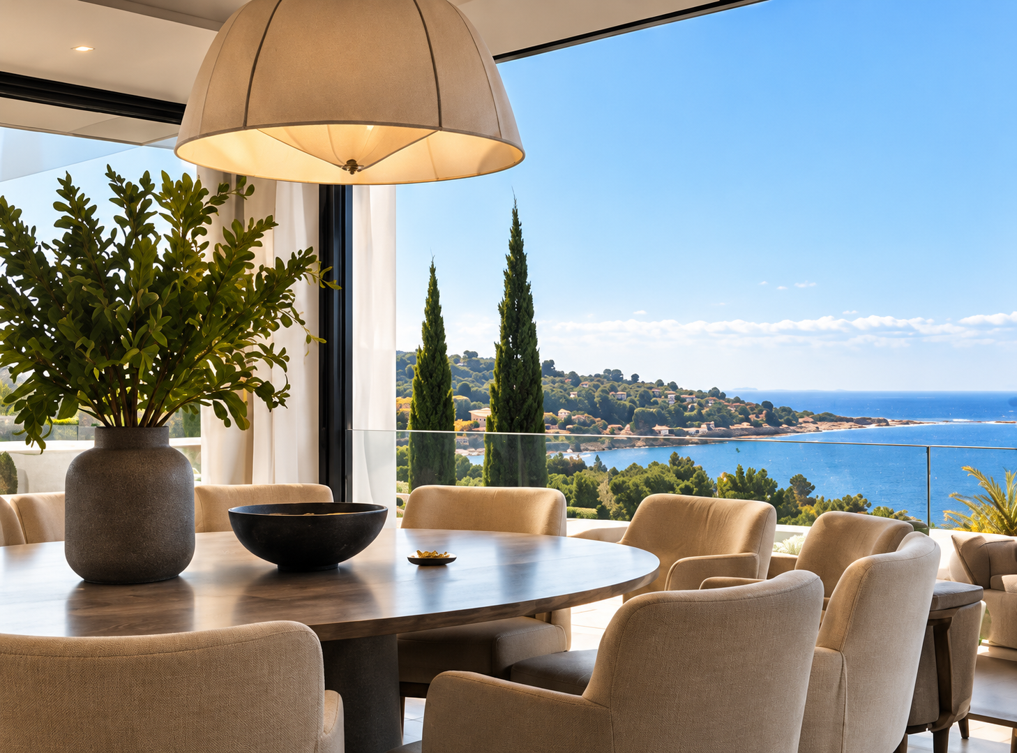 Comedor mediterráneo con vistas al mar
